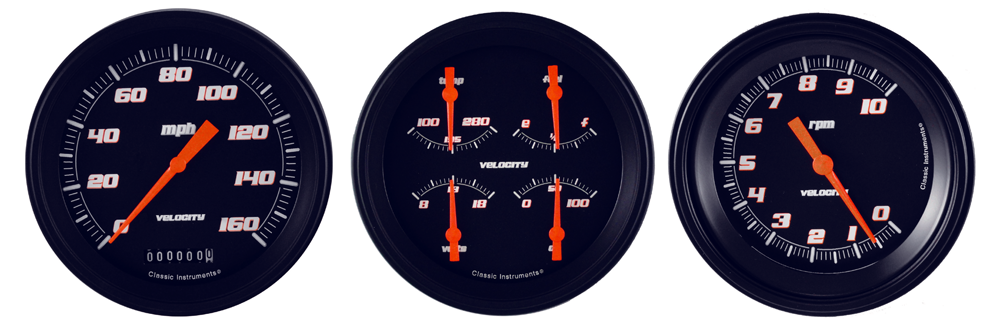 VS53BBLF - Classic Instruments Velocity Black Series 3 gauge set Speedometer Tachometer Quad