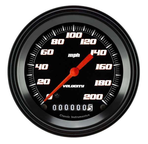 VS57BBLF - Classic Instruments Velocity Black Series Speedometer 200 MPH