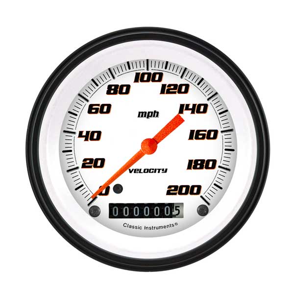 VS57WBLF - Classic Instruments Velocity White Series Speedometer 200 MPH