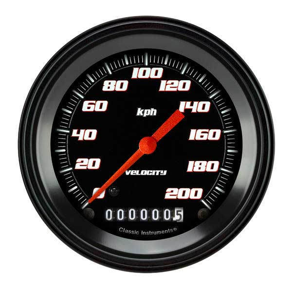 VS58BBLF - Classic Instruments Velocity Black Series Speedometer 200 kph