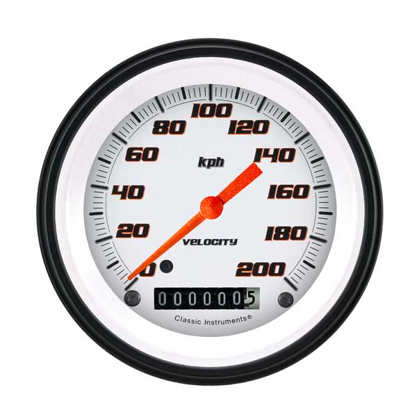 VS58WBLF - Classic Instruments Velocity White Series Speedometer 200 kph