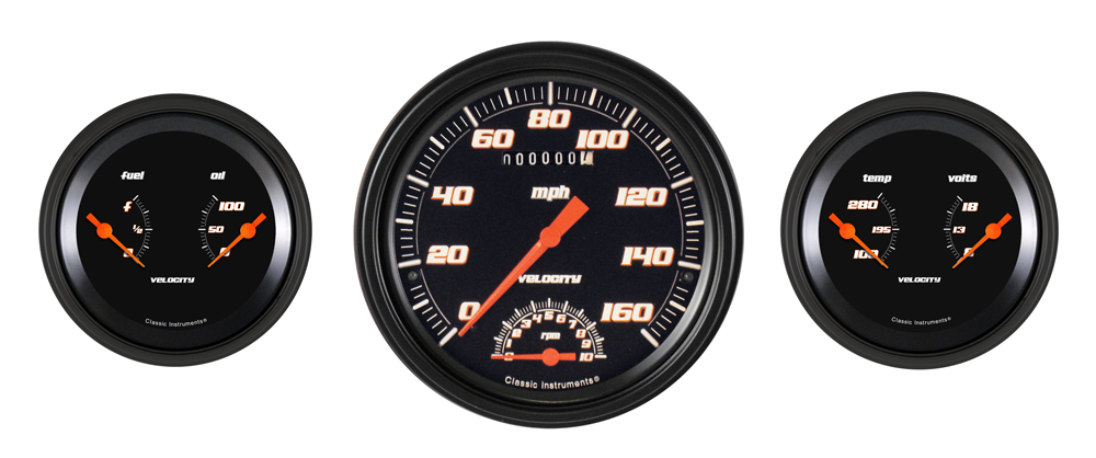 VS61BBLF - Classic Instruments Velocity Black Series 3 gauge set Speedtachular Fuel-Oil Temp-Volt