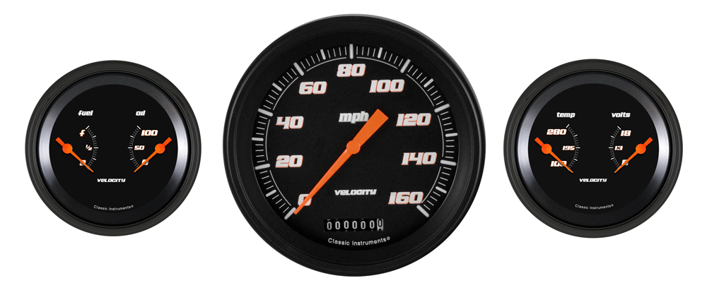 VS64BBLF - Classic Instruments Velocity Black Series 3 gauge set Speedometer and Fuel-Oil Temp-Volt