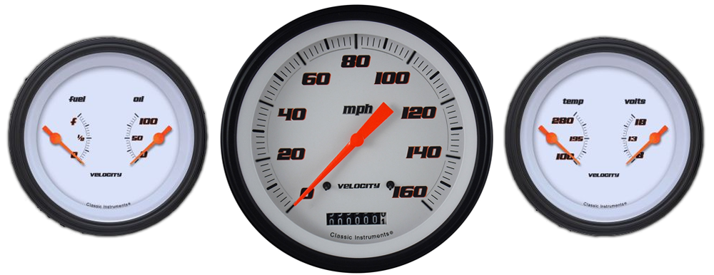 VS64WBLF - Classic Instruments Velocity White Series 3 gauge set Speedometer and Fuel-Oil Temp-Volt