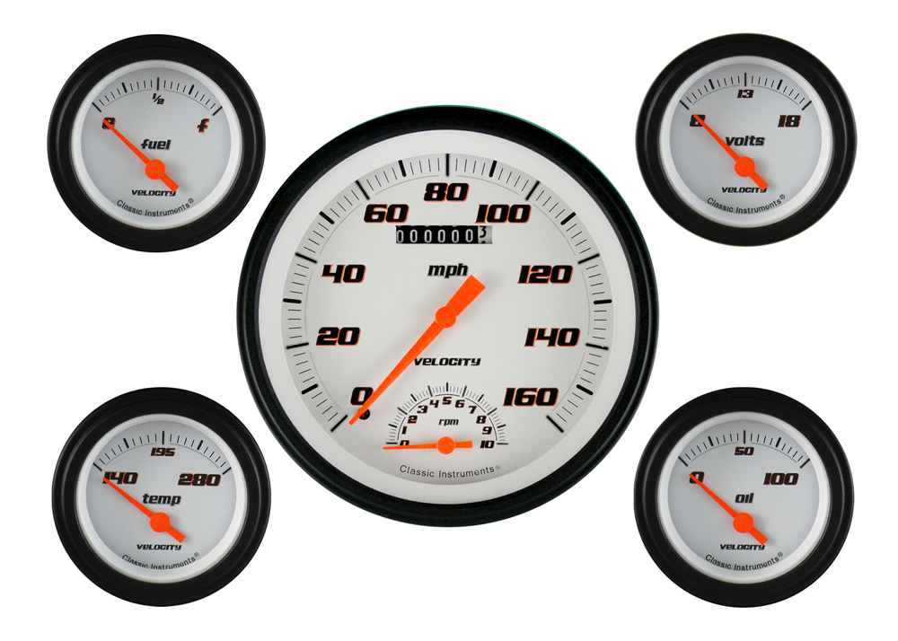 VS65WBLF - Classic Instruments Velocity White Series 5 gauge set Speedtachular Fuel Temperature Volt Oil