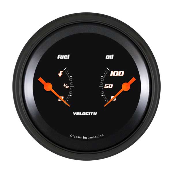 VS72BBLF - Classic Instruments Velocity Black Series Dual Gauge (Fuel 240-33 ohm Oil)