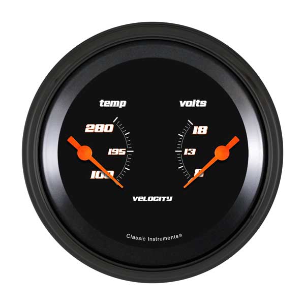 VS74BBLF - Classic Instruments Velocity Black Series Dual Gauge (Temperature Volts)