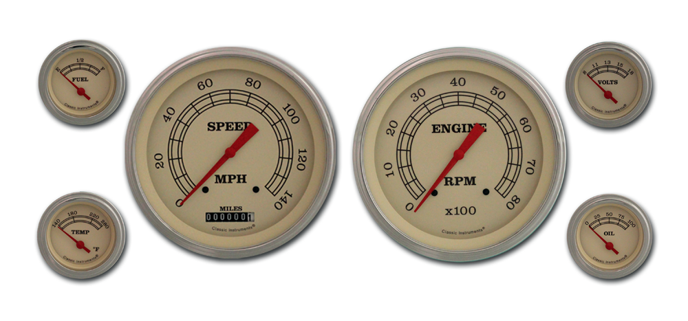 VT51SLF - Classic Instruments Vintage 6 Gauge Set Speedometer Tachometer Fuel Temperature Volt Oil