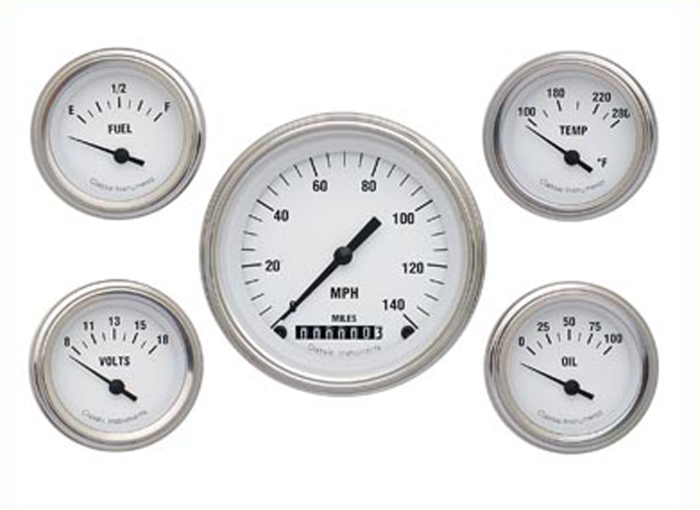 WH00SLF - Classic Instruments White Hot 5 gauge set Speedometer (140MPH)