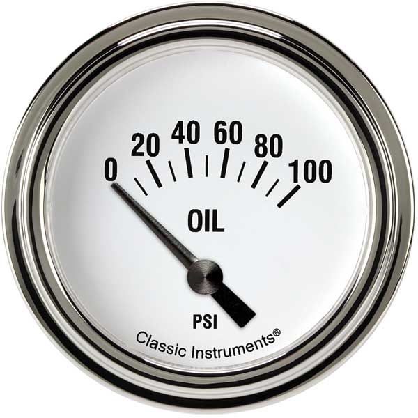WH281SLF - Classic Instruments White Hot Oil Pressure Gauge 100PSI