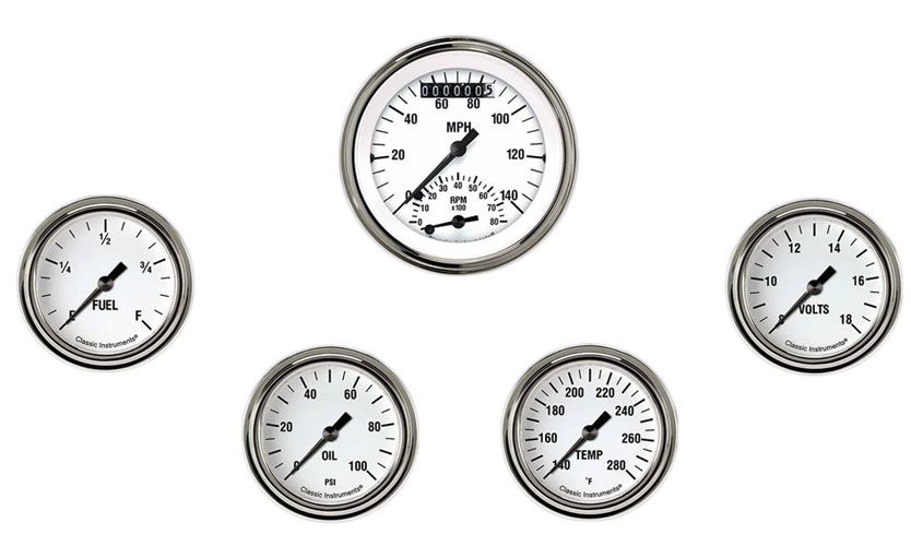 WH335SLF - Classic Instruments White Hot 5 gauge set Ultimate Speedometer (140MPH)