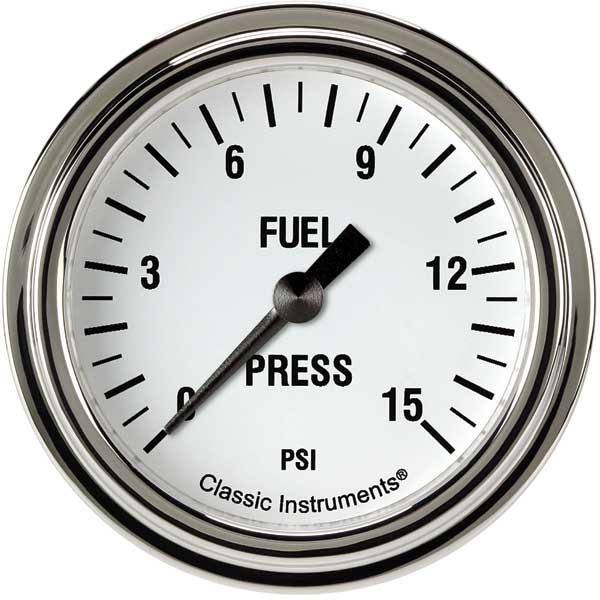WH345SLF - Classic Instruments White Hot Fuel Pressure Gauge 15PSI