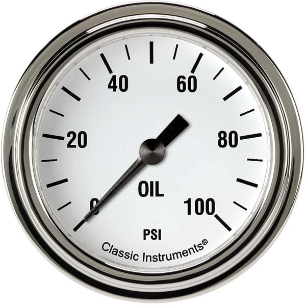 WH381SLF - Classic Instruments White Hot Oil Pressure Gauge 100PSI