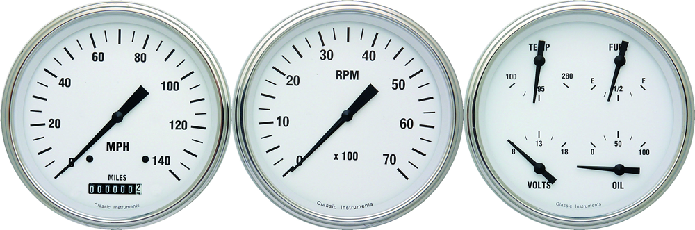 WH53SLF - Classic Instruments White Hot 3 gauge set Speedometer Tachometer Quad