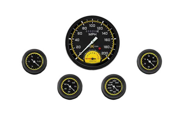 AX165YBLF - Classic Instruments AutoCross Yellow 5 gauge set Speedtachular Fuel Temperature Volt Oil